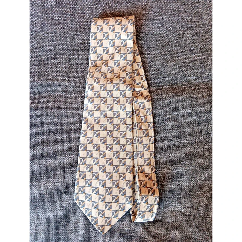 Tie 70s 80s 90s Y2K Mens Countess Mara Silk Ivory Yellow Blue 4 Wide 60 Long